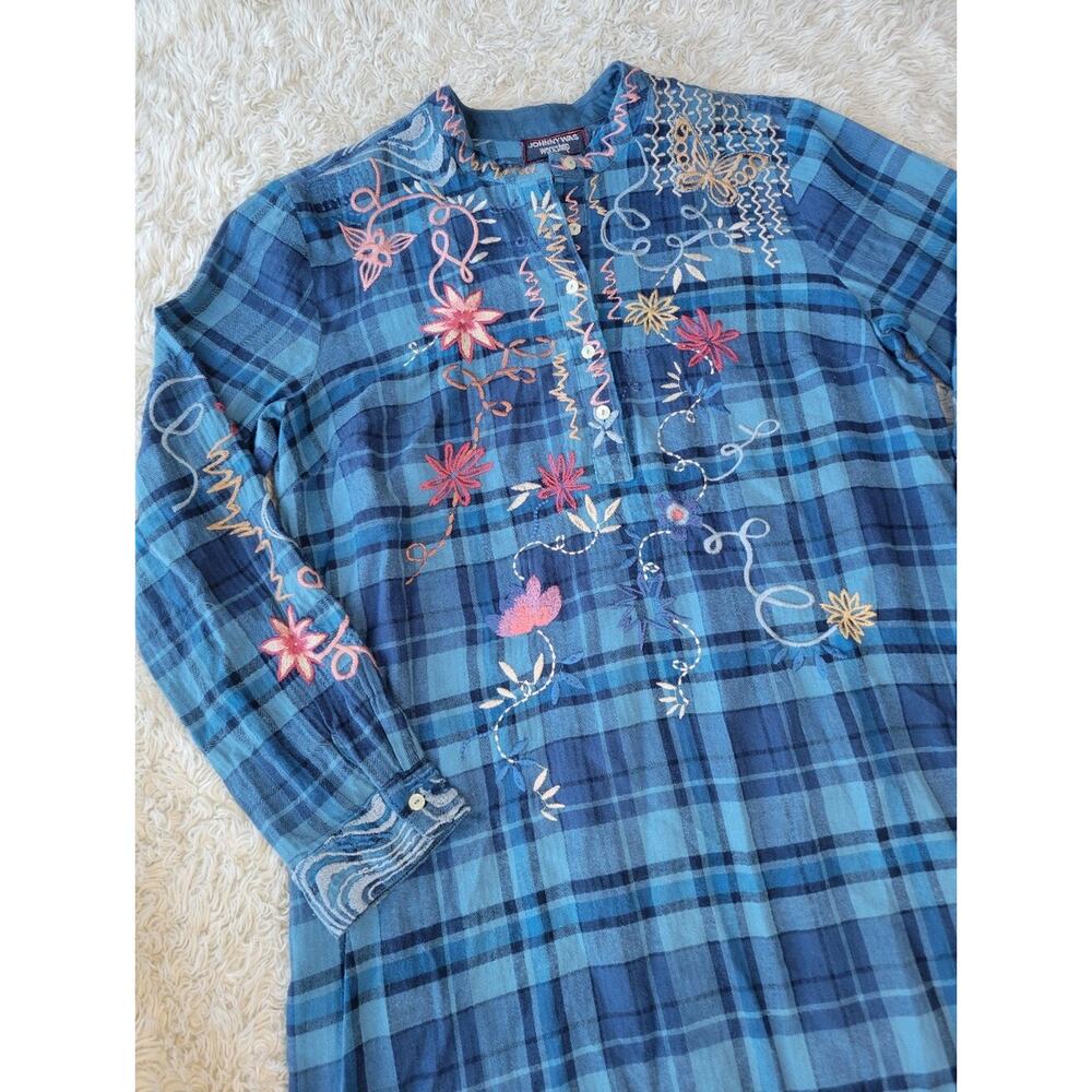 Johnny Was Carmen Henley Shirt Tunic Dress Blue Plaid Small - Picture 4 of 9